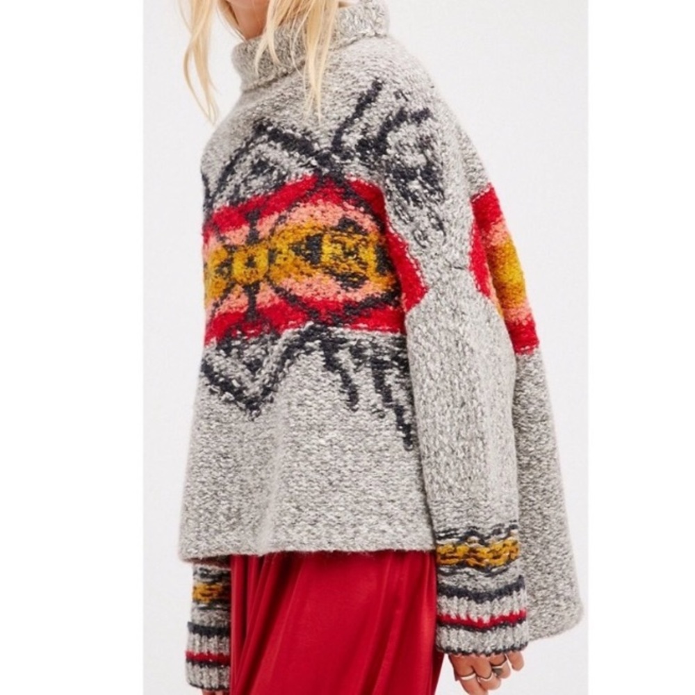 Free People Gray Multicolor Turtleneck Sweater